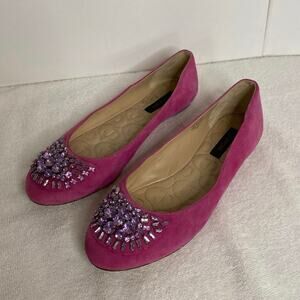 JOAN & David Purple Pink Bead Embellished Suede Ballet Flats - Size 7 1/2